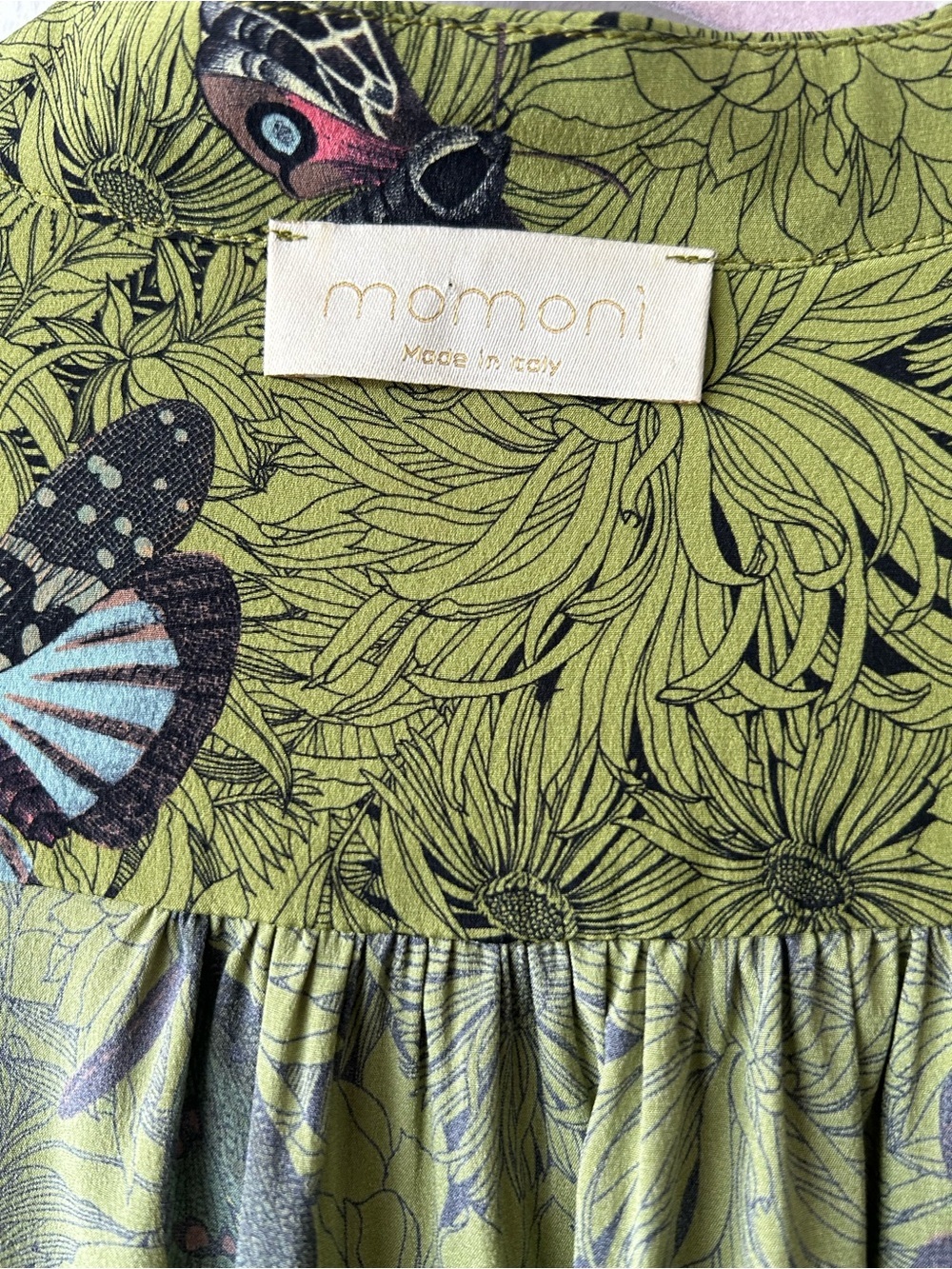Momoni Silk Stretch Green Floral Butterfly V-Neck Blouse Made in Italy - Picture 8 of 12